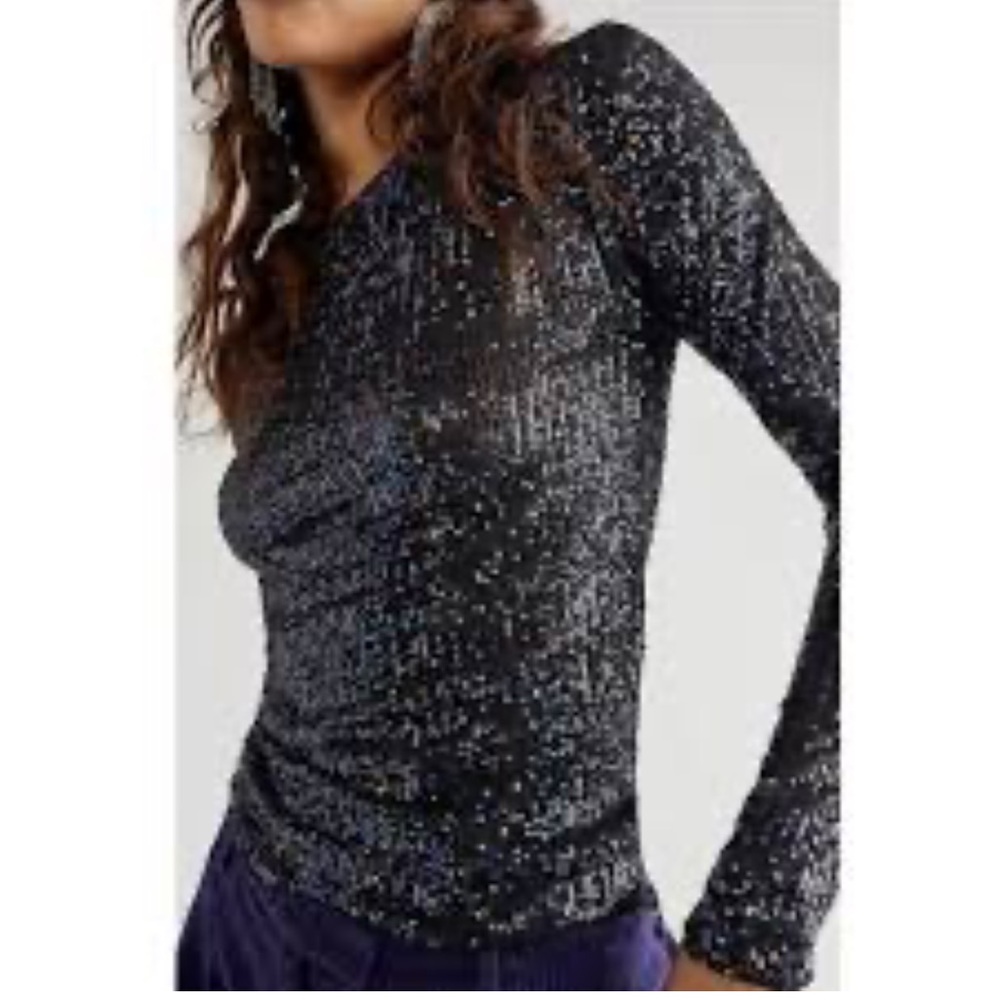 Free People Black Sequin Blouse